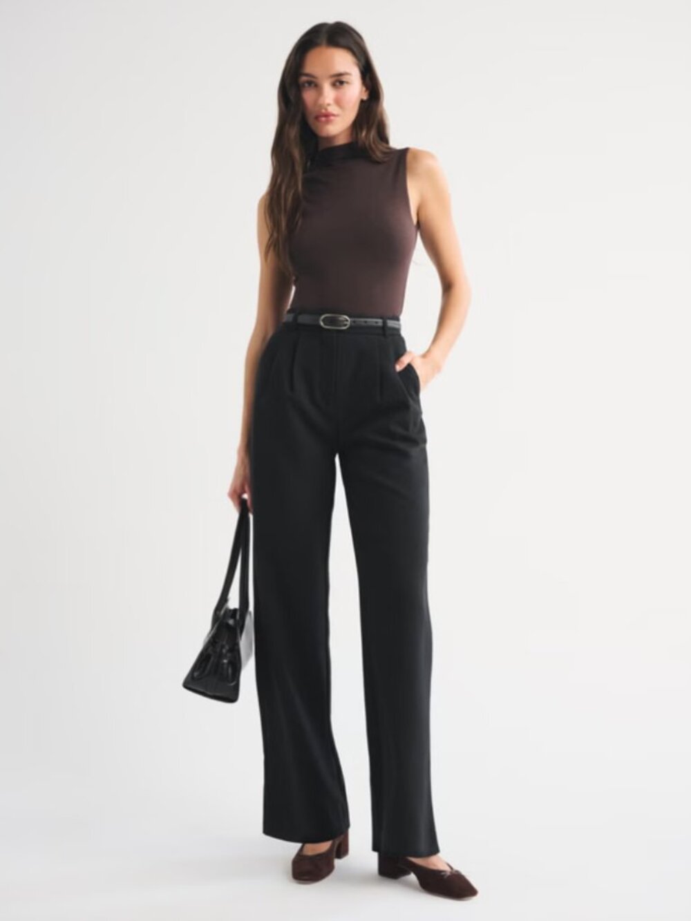 A&F Sloane Tailored Wide Leg Pant - Black (size 4 Short/Petite)